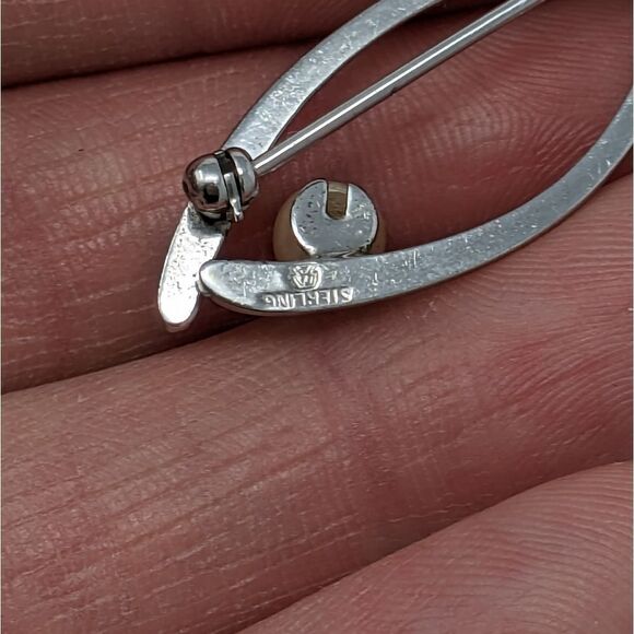 Vintage Akoya pearl brooch sterling silver beautiful classic minimalist - Picture 4 of 11